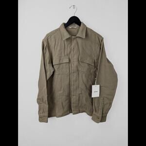 NWT 3SIXTEEN Men's Sz US L Camp Shirt in Herringbone HBT Linen Cotton Natural